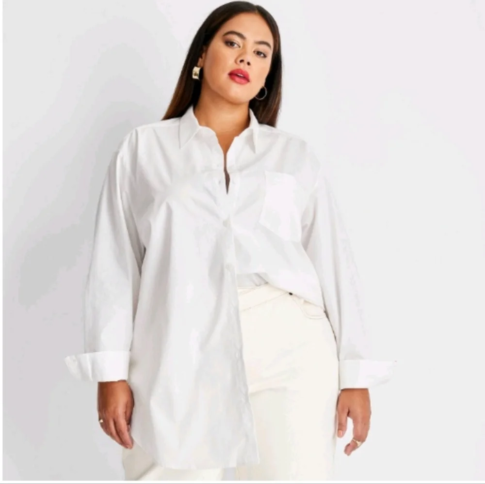Women’s White Button-Down Shirt - Classic Oversized Button Front - Picture 1 of 16